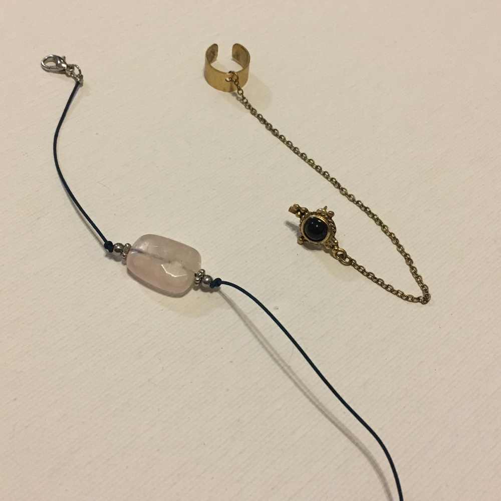 Faux Stone Bracelet & Earring w Chain Cuff